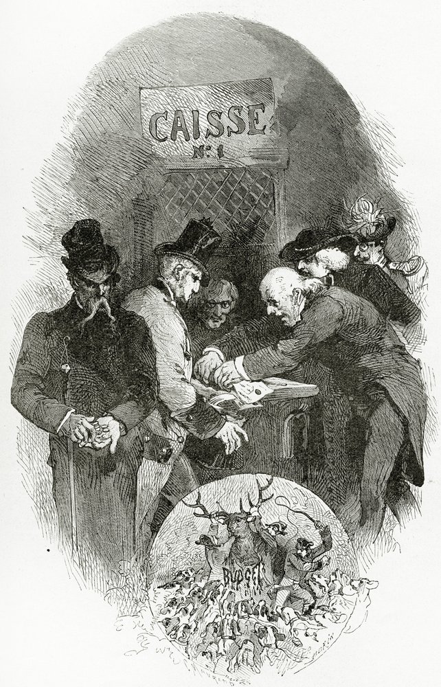 Emargement - ilustração de Napoléon le Petit, do século XIX (gravura bw) de Edmond Morin