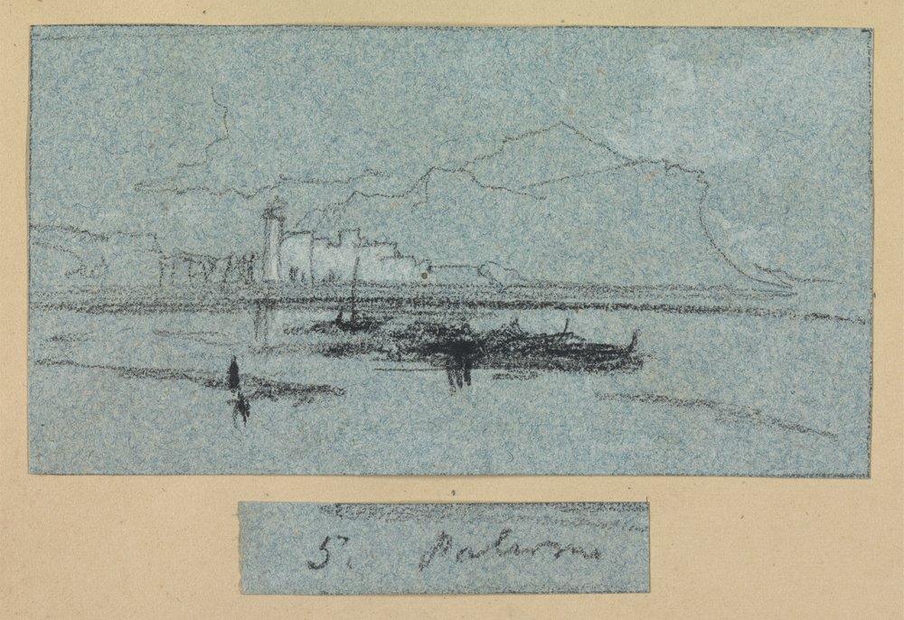 Palermo, a partir de vistas da Sicília (giz e guache em papel azul) de Edward Lear