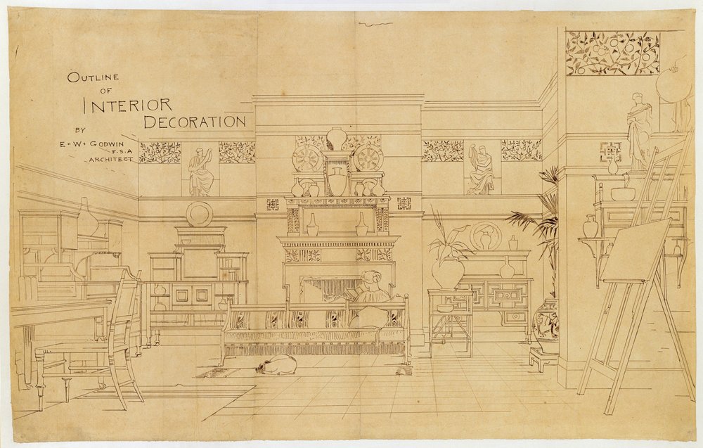 Contorno da Decoração de Interiores, 1881 (tinta sobre papel vegetal) de Edward William Godwin