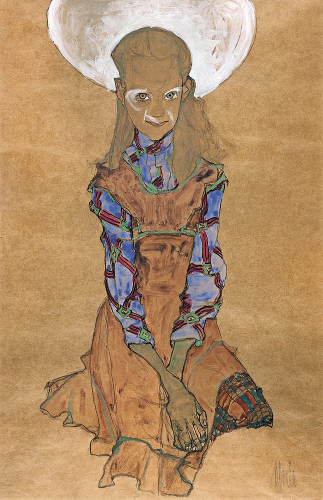 Garota sentada Poldi Lodzinsky, c. 1910 de Egon Schiele