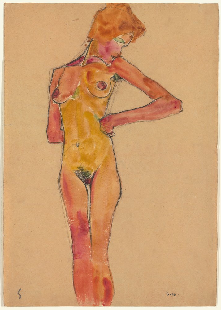 Nu feminino de pé de Egon Schiele
