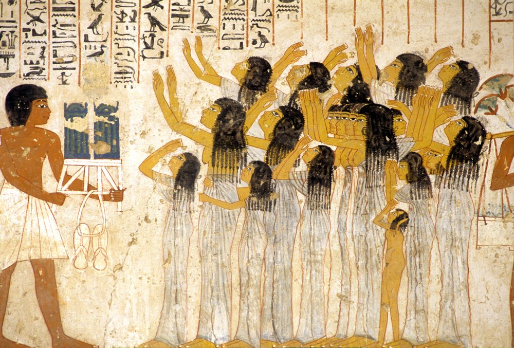 Antigo Egito, Pintura/fresco, Mulheres em pranto no cortejo fúnebre, Túmulo de Ramose, Tebas, Vale dos Nobres de Egyptian Egyptian