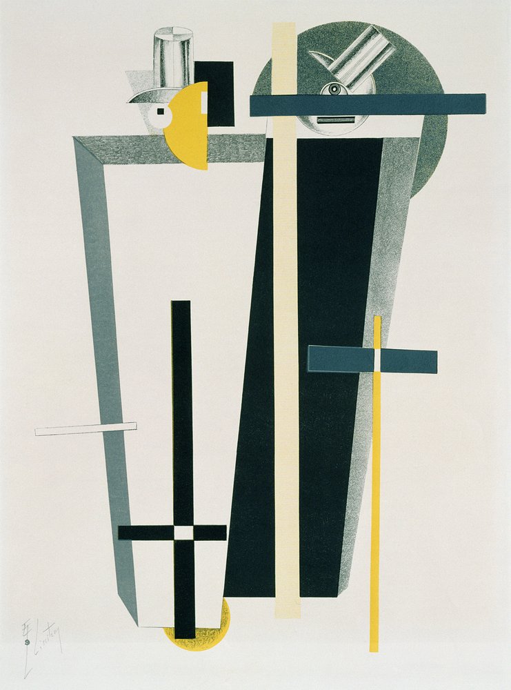Composição abstrata em cinzento, amarelo e preto de Eliezer Markowich Lissitzky