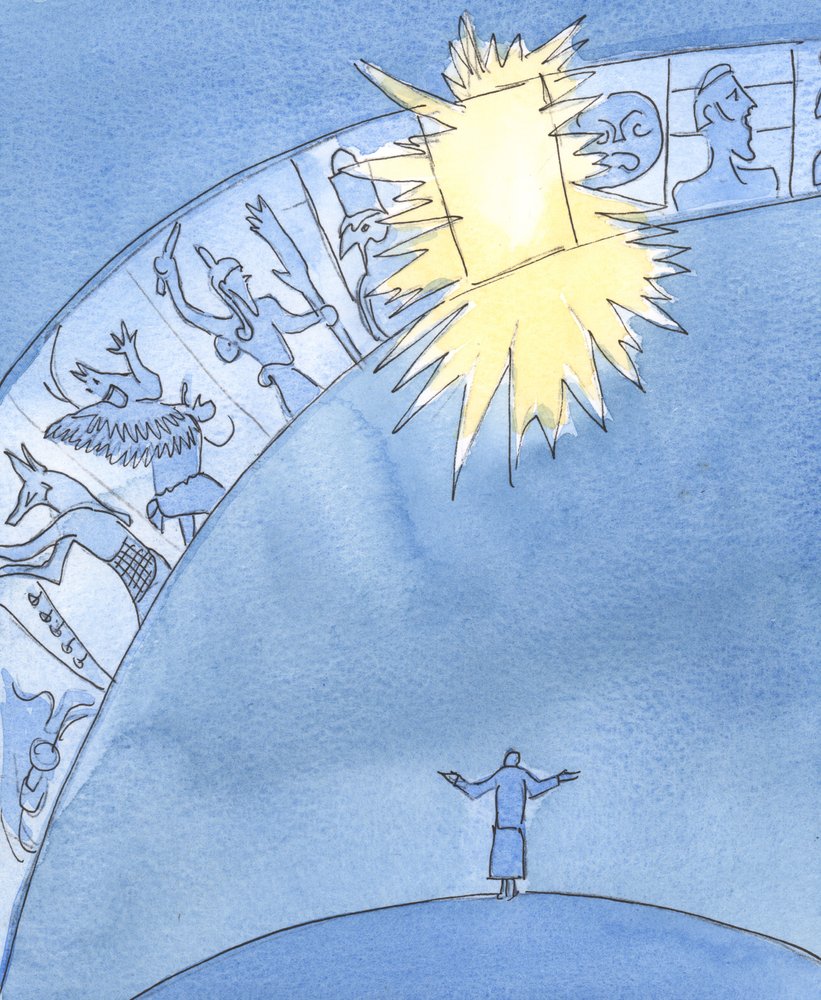As pessoas têm muitas ideias sobre Deus, mas apenas Jesus - como uma janela para o céu - nos dá acesso direto a Deus Pai, 2004 (w - c no papel) de Elizabeth Wang
