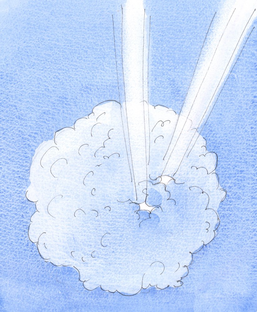Os pecados e o amor-próprio que se manifestam no nosso mundo cobrem-no como uma nuvem envolvente, 2005 (aguarela sobre papel) de Elizabeth Wang