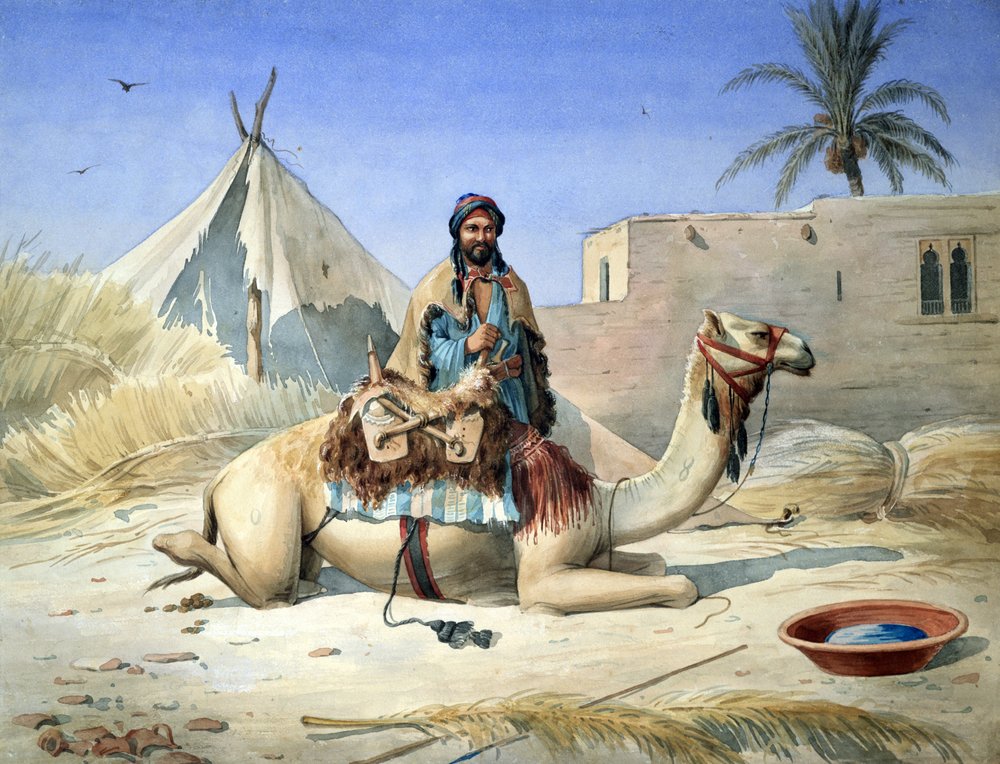 Um beduíno ao lado do seu camelo, provavelmente no Egito", c1836-1843. Aguarela. Emile Prisse d