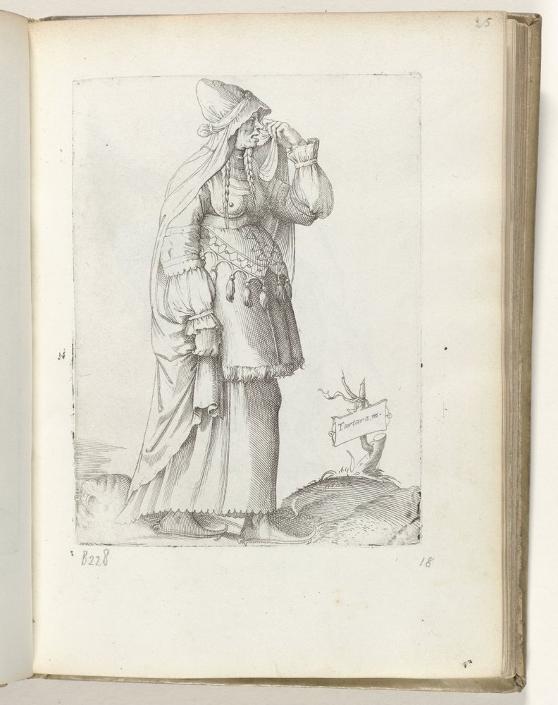 Tartara (título no objeto) Tartaarse vrouw, c. 1550 As Atitudes de Diferentes Nações de Nossa Era (título da série) de Enea Vico