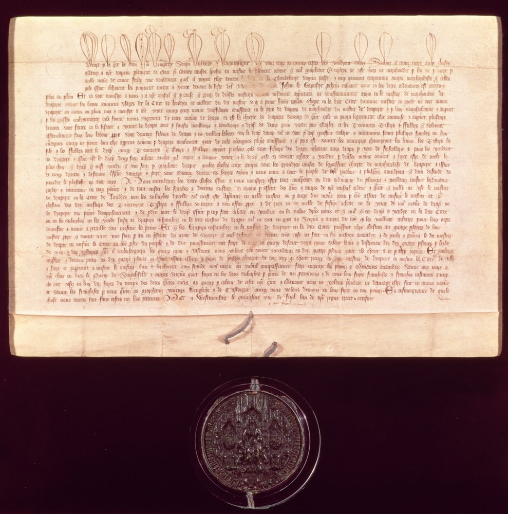Cartas de Patentes concedidas à Venerável Companhia de Drapers, 1438-9 de English School