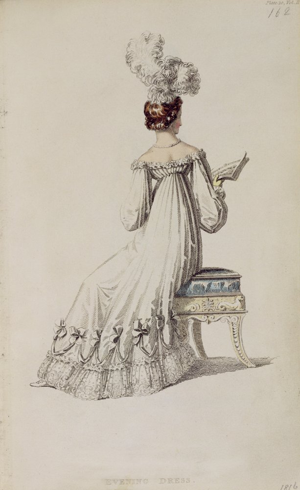 Vestido de noite, placa de moda de Ackermanns Repository of Arts de English School