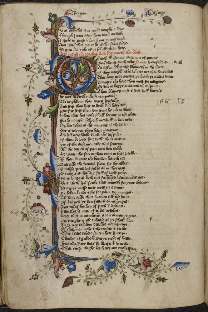 Harley 1758, f.56v Borda de barra e inicial 