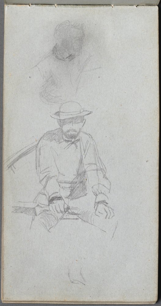 Caderno de desenho, página 30: Figura masculina sentada e Figura no perfil. de Jean-Louis Ernest Meissonier