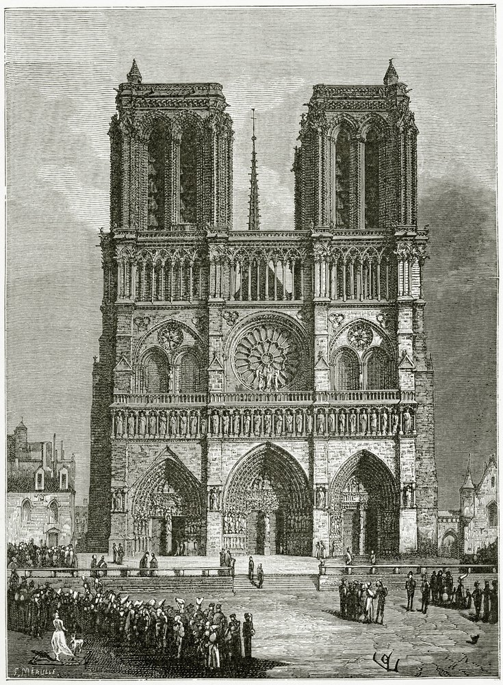 Nossa Senhora de Paris em 1642 - ilustração de Notre Dame de Paris, século XIX (gravura de bw) de Eugene Emmanuel Viollet-le-Duc