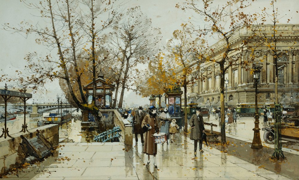 O Quai de Louvre, Paris de Eugene Galien-Laloue