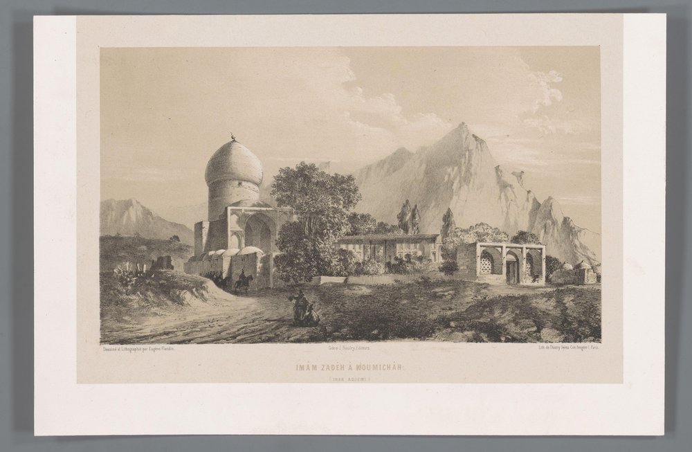 Vista de Imamzadeh Komijan no Iraque-i Ajaman
Imâm Zadeh à Koumichâh (Iraq Adjemi) (título sobre o objecto)
Paisagens persas (título da série)
Perse moderne (título da série) de Eugene Flandin