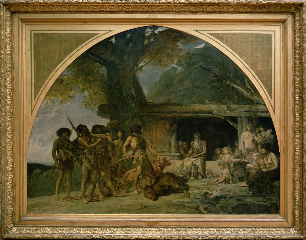 A Idade da Pedra, retornando de uma caça de ursos, 1882 de Fernand Cormon