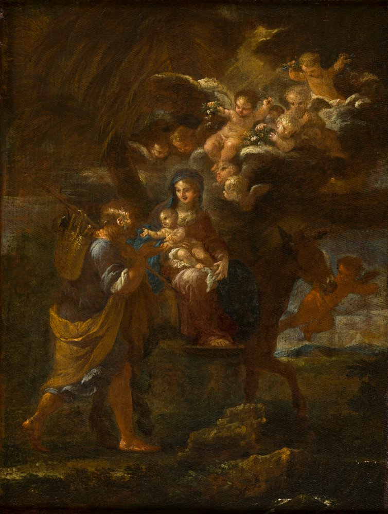 O Voo para o Egipto, c.1643-94 (óleo sobre tela) de Filippo Lauri