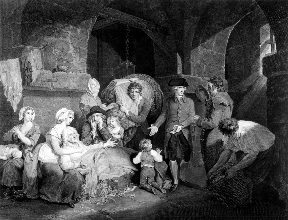 John Howard Esq. (1726-1790) Visitando e aliviando as misérias de uma prisão, gravada por James Hogg, 1790 de Francis Wheatley