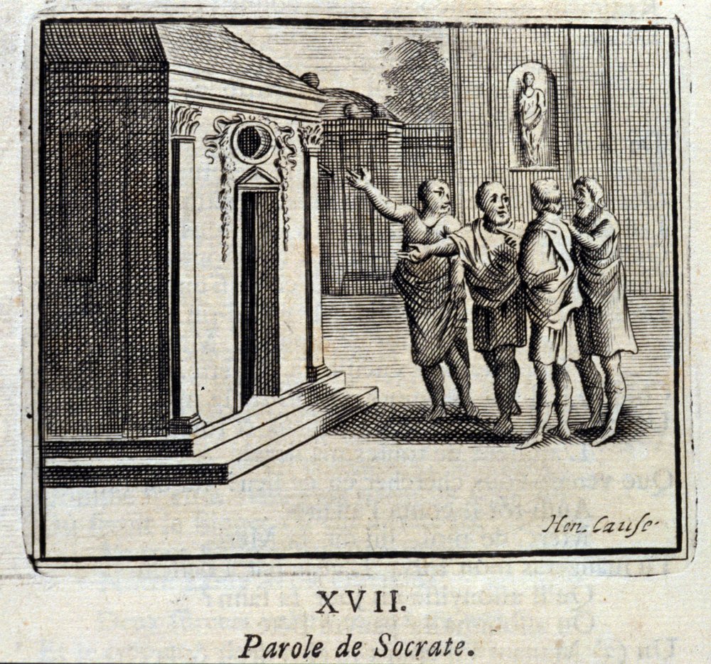 A palavra de Sócrates. Fábulas de Jean de La Fontaine (1621-95). Ilustração de François Chauveau (1613-1676). Edição de 1728. de Francois Chauveau