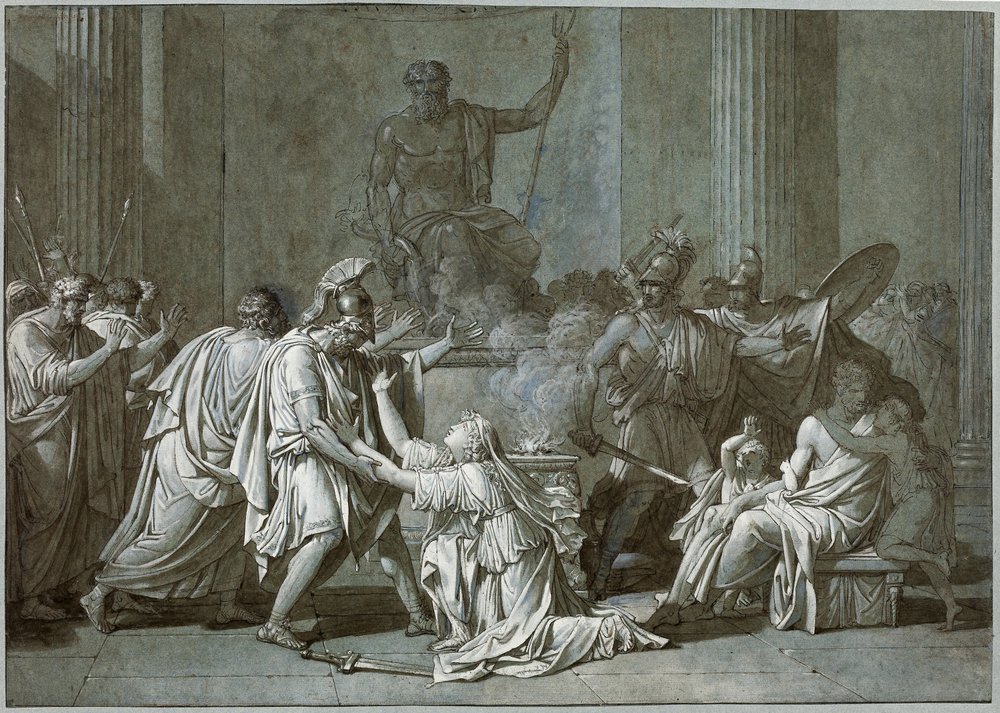 Cléombrote e Léonidas, c.1795 (caneta e tinta com guache sobre papel) de Francois-Xavier Fabre