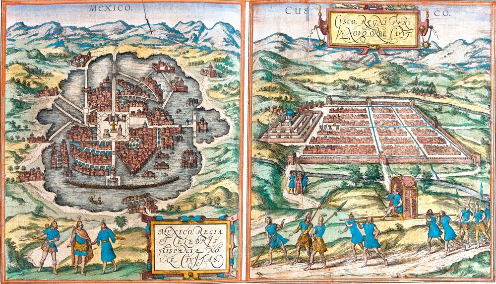 Mapa do México (México) e de Cuzco (Cusco) (Peru) de Franz Hogenberg