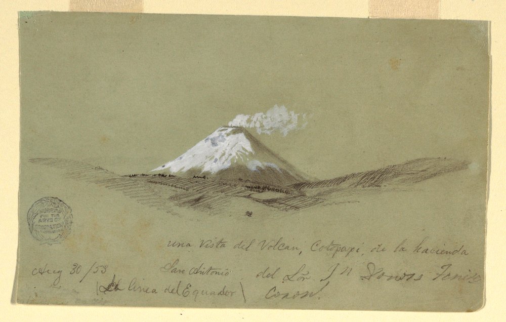 Desenho, Vista de Cotapaxi a partir da Fazenda San Antonio, Equador, 30 de agosto de 1853 de Frederic Edwin Church
