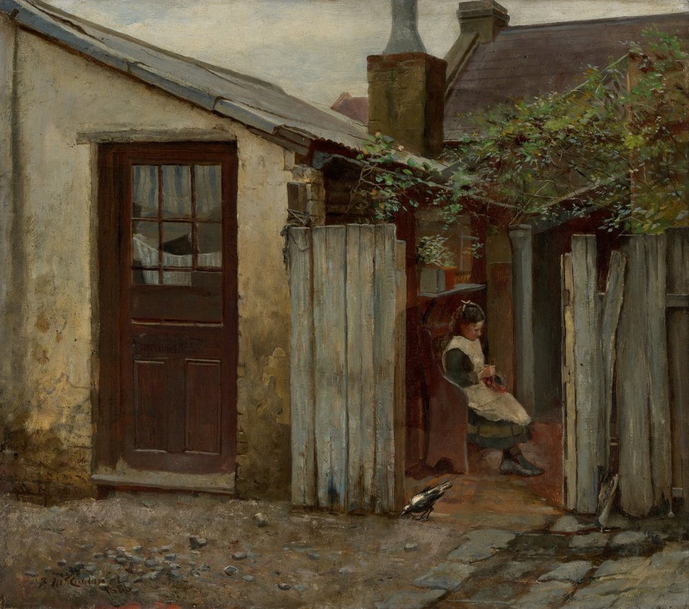 Menina, com, pássaro, em, a, rei, rua, padaria de Frederick McCubbin