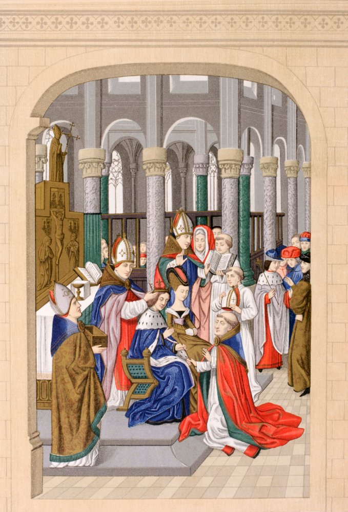 Coroação de Carlos V, rei de França, maio de 1364, de «Les Arts au Moyen Âge», publicado em 1873 de French School