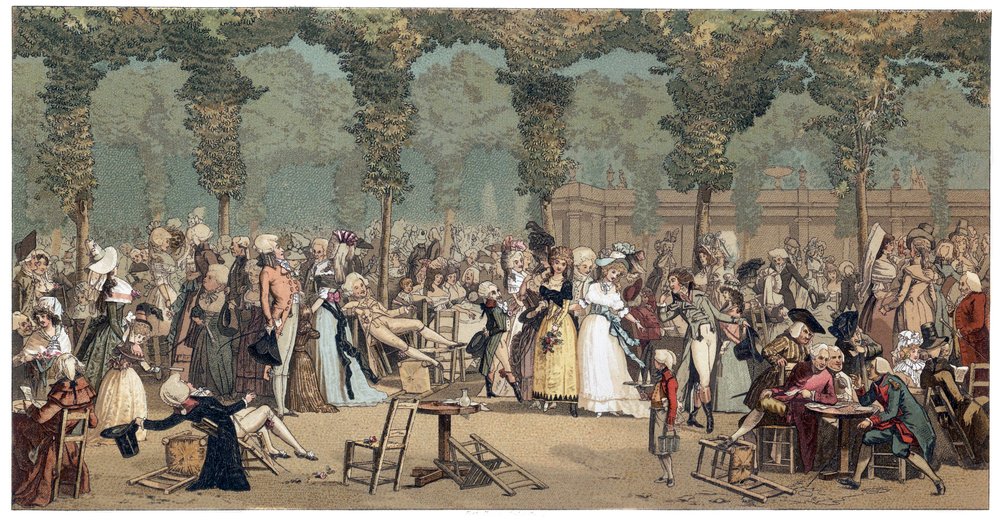 O Passeio Público no Palais Royal em Paris por Philibert-Louis (Philibert Louis) Debucourt (1755-1832) de French School