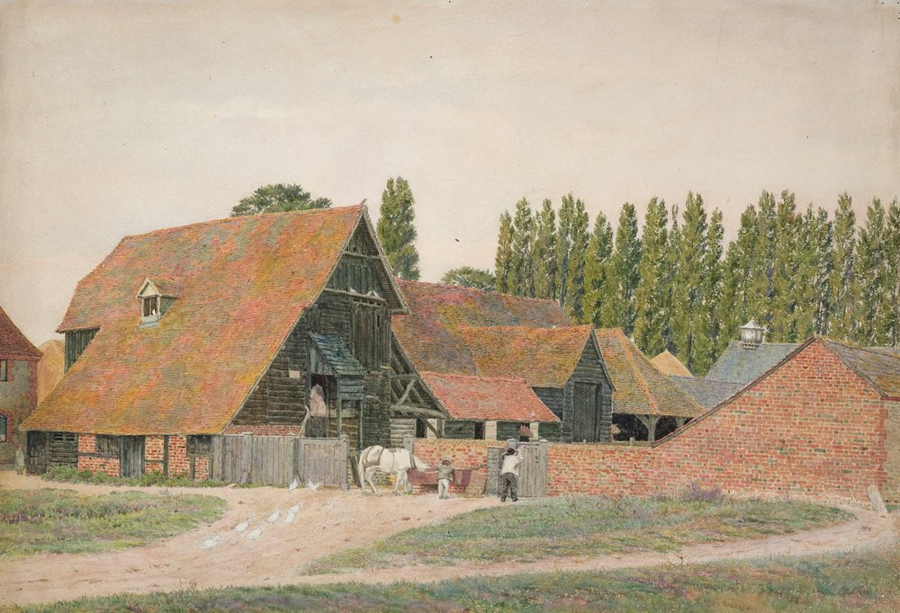 Edifícios agrícolas, Dorchester, Oxfordshire (wc sobre lápis sobre papel) de George Price Boyce