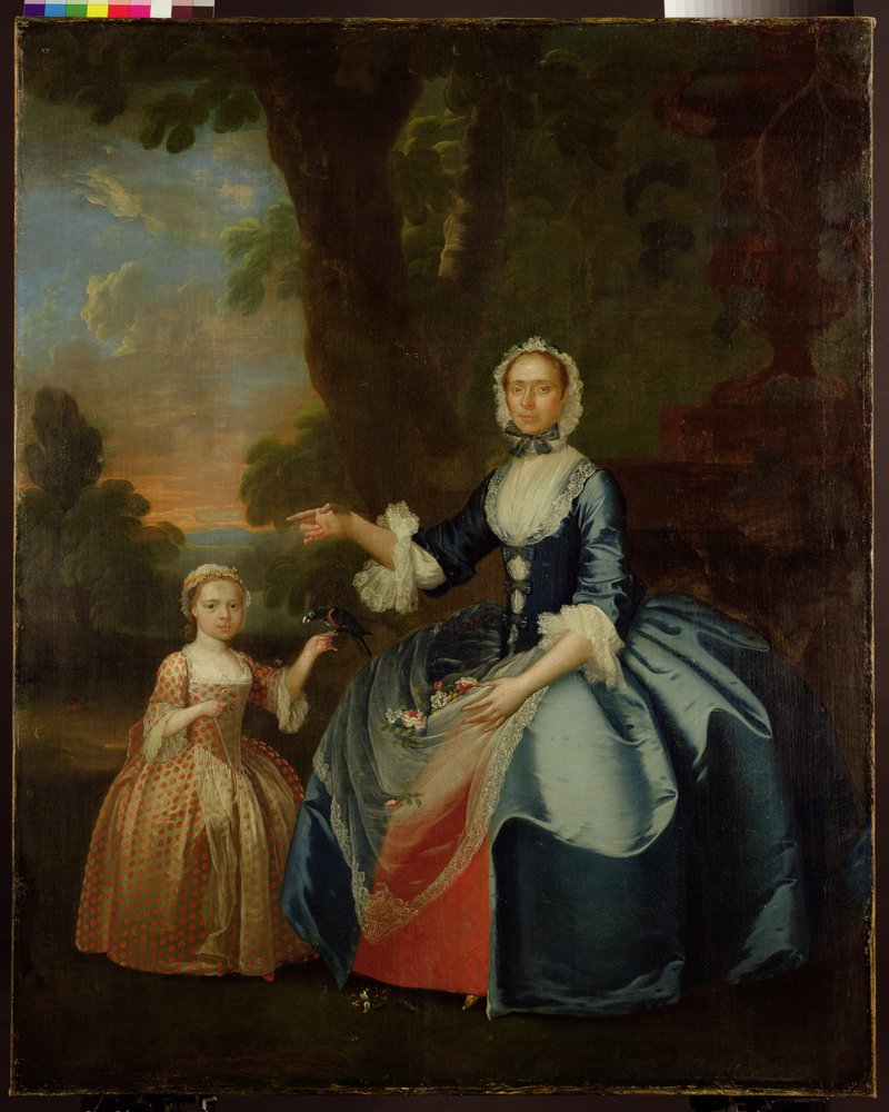 Retrato da Sra. Dawson de Retford e da sua filha, c.1749 (óleo sobre tela) de George (attr.to) Stubbs