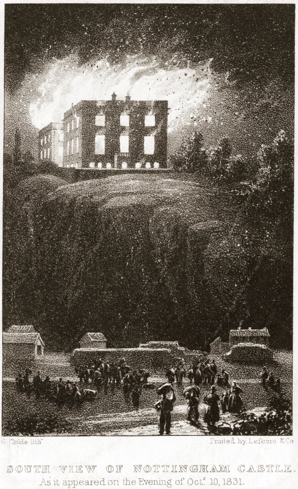 Castelo de Nottingham em chamas, visto do sul, 1831 de George Childs