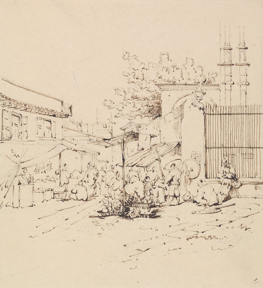 Cena de rua com Merchants Selling Wares de George Chinnery
