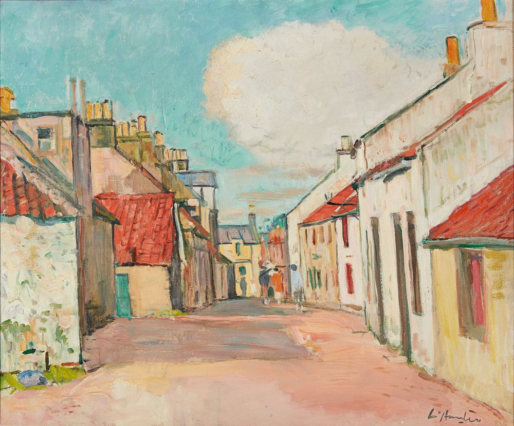Cena de rua, Largo (óleo sobre tela) de George Leslie Hunter