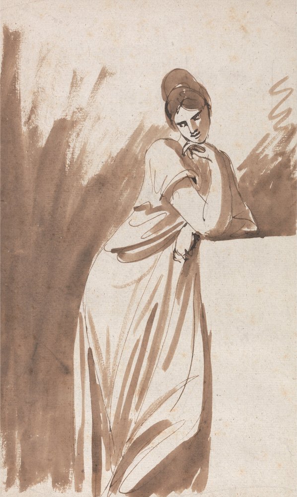Lady Leaning on a Column- (possivelmente um esboço para a Srta. Woodley) de George Romney