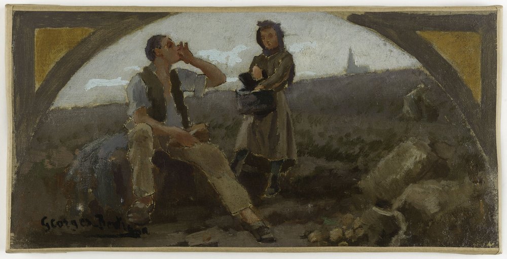 Esboço para a sala de jantar do Hôtel de Ville de Paris: La pomme de terre, ca. 1893 (óleo sobre tela) de Georges Jules Bertrand