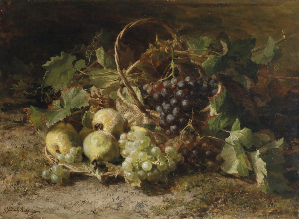 Ainda vida com uvas e peras de Gerardina Jacoba van de Sande Bakhuyzen