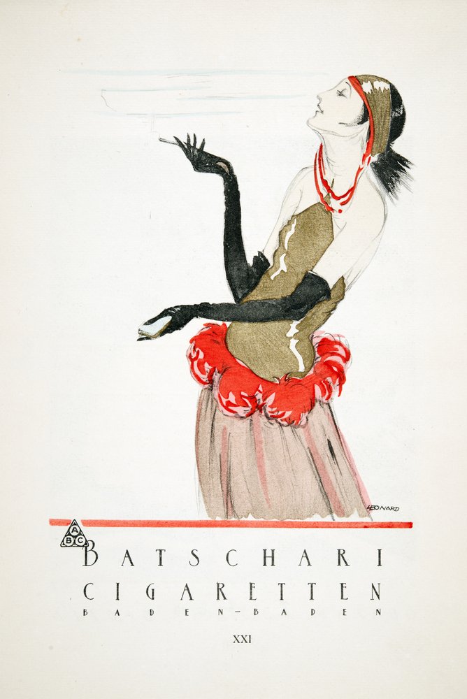 Anúncio de "Batschari Cigaretten", de Styl, pub.1922 (impressão em pochoir) de German School