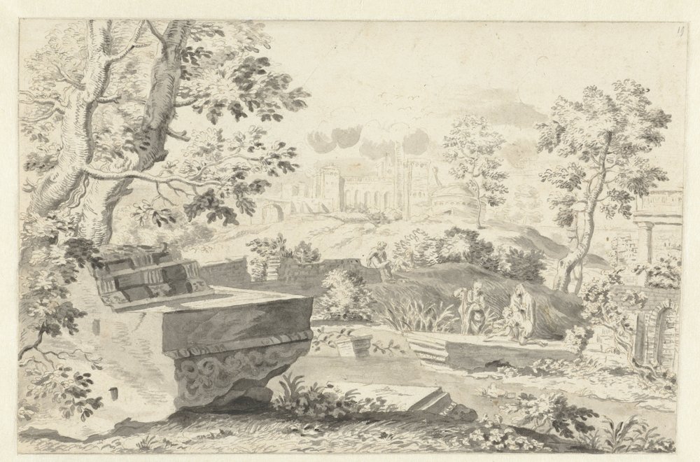 Paisagem com ruínas antigas de Gerrit Grasdorp (possibly)