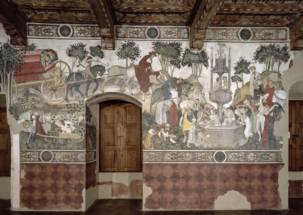 A Fonte da Vida, detalhe da jornada até a fonte, 1418-30 de Giacomo Jaquerio