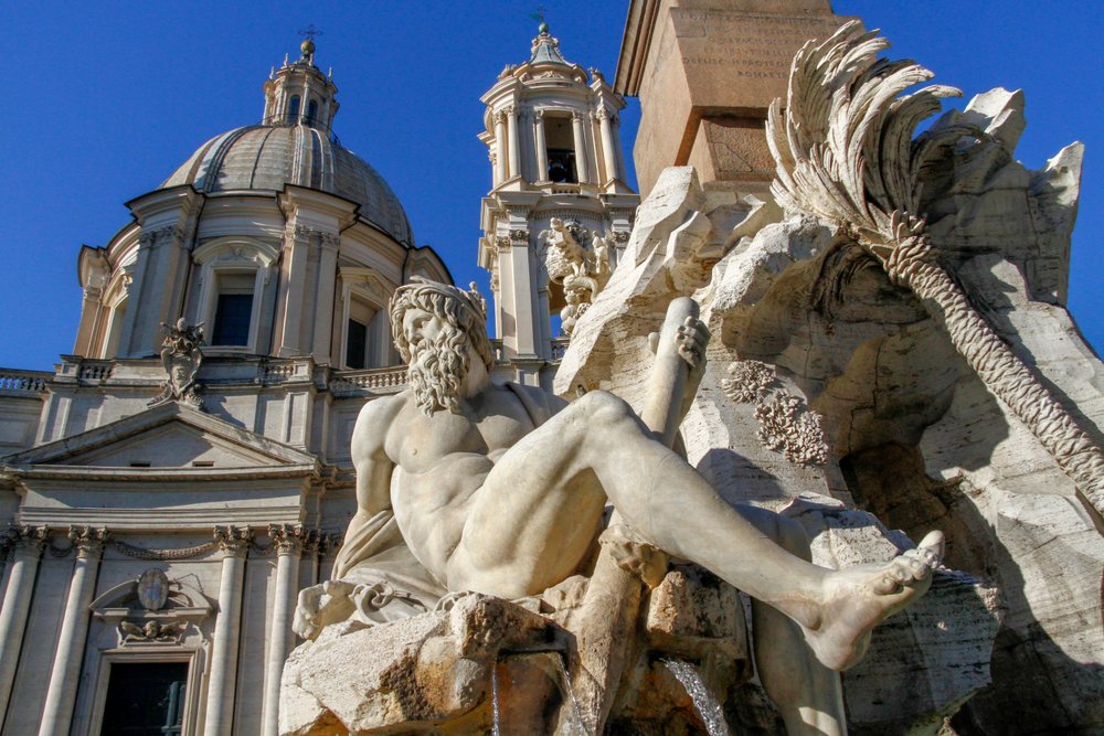 Personificação do rio Ganges, detalhe de Fountain of Four Rivers de Gian Lorenzo Bernini