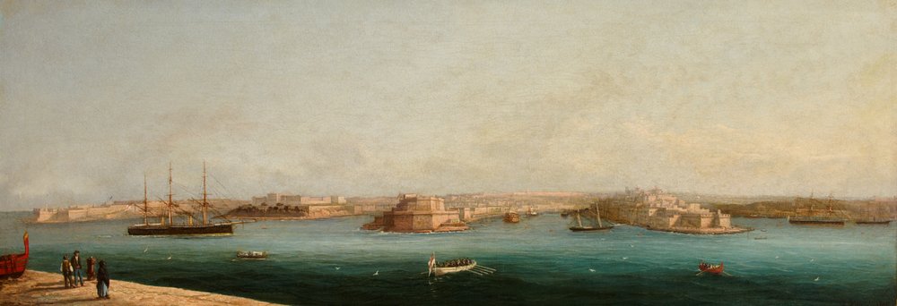 Grande porto e três cidades do cais de Valletta, 1869 de Giancinto Gianni