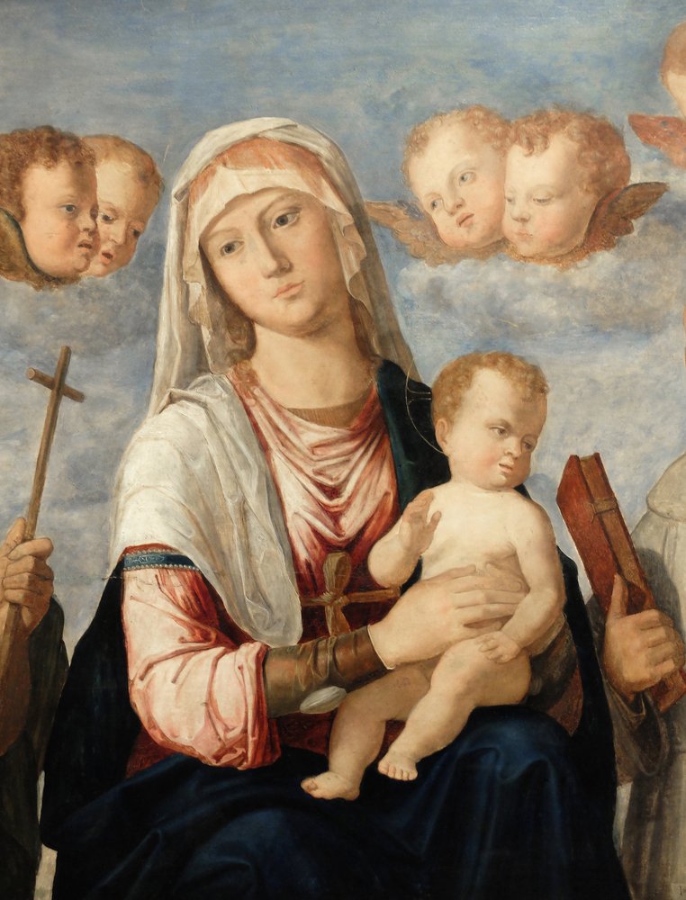 A Virgem e o Menino entre São João Batista e São Francisco pormenor (pintura) de Giovanni Battista Cima da Conegliano