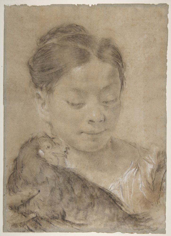 Rapariga com uma galinha de Giovanni Battista Piazzetta