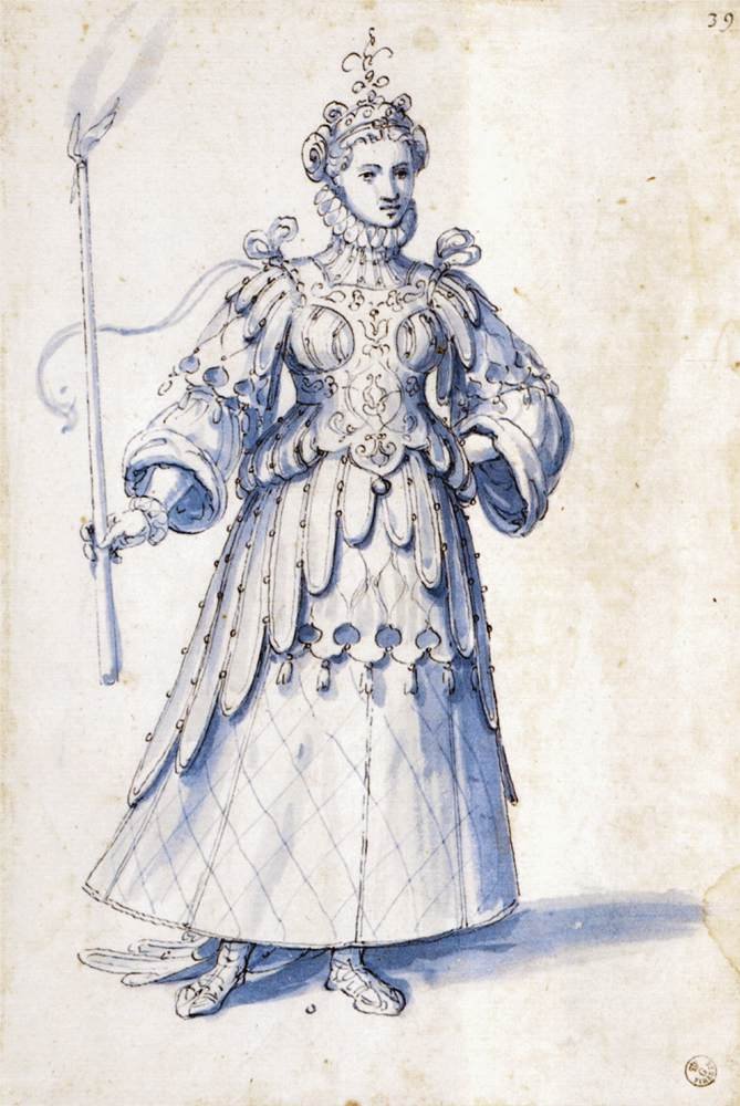 Traje de desenho de uma figura feminina com tocha de Giuseppe Arcimboldo