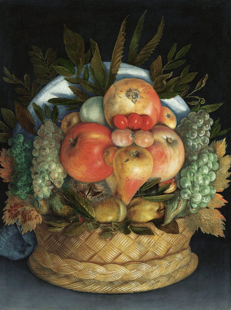 Retrato antropomórfico reversível de um homem composto por frutas de Giuseppe Arcimboldo
