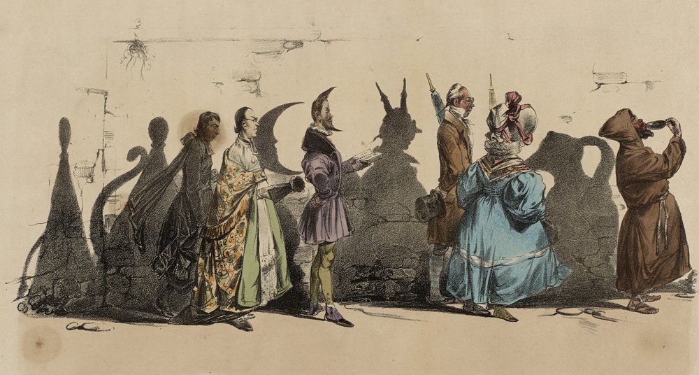 Caricatura; The Shadows, No. 5 (litho colorido à mão) de Grandville 1803-47 Grandville 1803-47