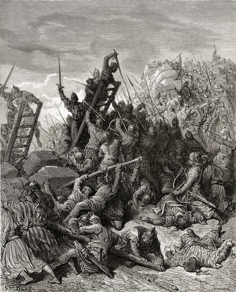 O cerco de Ptolemais, ilustração de &39;Crusade Library&39; por JF. Michaud, 1877 de Gustave Dore