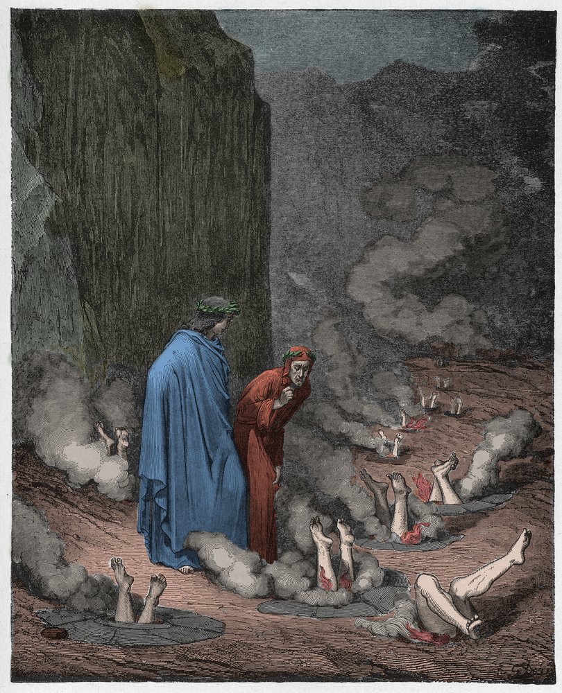 Inferno, Canção 19: Dante repreende o papa Nicolau III de Gustave Dore