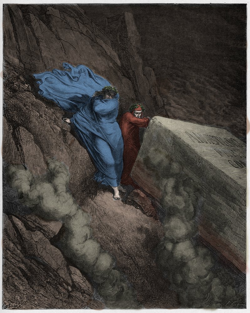 Inferno, Canto 11: A tumba em chamas do Papa Anastácio II (Anastase II), ilustração da Divina Comédia de Dante Alighieri, 1885 (gravura digital colorida) de Gustave after Dore