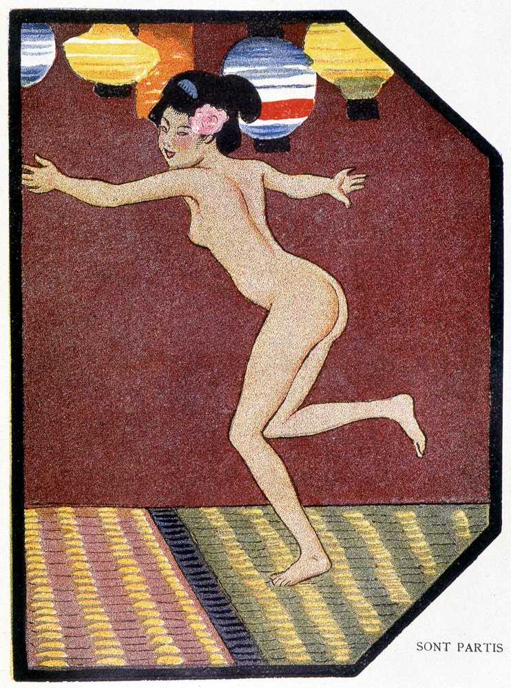 Jovem nu japonês a dançar - em «Boneca japonesa» de Félicien Champsaur, ilustrações de Hanafusa Itcho, Paris de Hanabusa Itcho